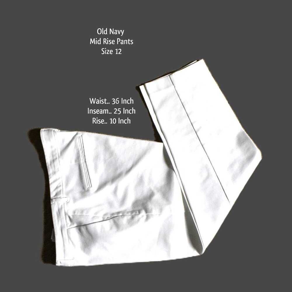 Old Navy Mid Rise Pants 12 White Cotton Blend Machine Wash Bin 7